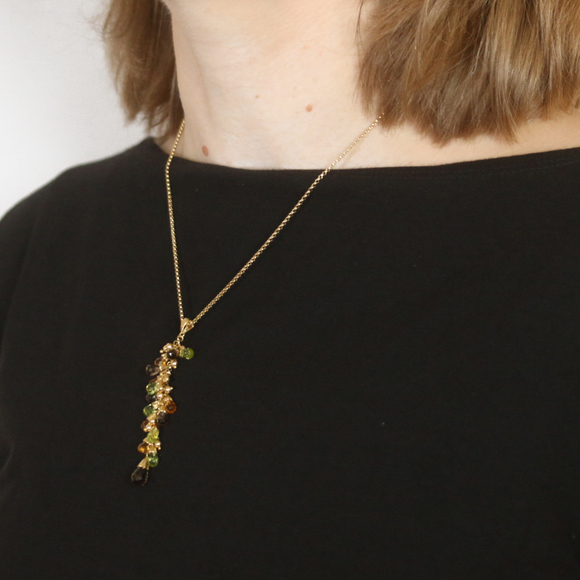 Yellow Gold Smoky Quartz Peridot Citrine Necklace 16 3/4" 18k Briolette 11.20ctw - Picture 4 of 7